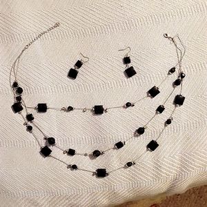 Black and silver necklace and earrings